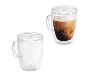 Relaxdays Pack de 2 vasos de cristal doble pared transparente