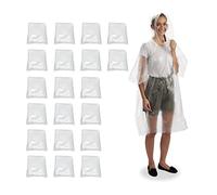 Relaxdays Pack de 20 Chubasqueros, Capas para Lluvia con Capucha, Ponchos Desechables, Plástico PE, Unisex, Transparente