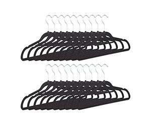 Relaxdays Pack de 20 Perchas Finas, Pantalones y Faldas, Plástico y Terciopelo, H x L x P: 22,5 x 41,5 x 0,6, Negro