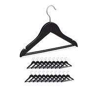 Relaxdays Pack de 20 Perchas Infantiles con Ranuras y Barra, Madera, 19 x 30,5 x 1 cm, Negro