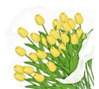 Relaxdays Pack de 24 tulipanes artificiales amarillo,verde