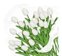 Relaxdays Pack de 24 tulipanes artificiales blanco,verde