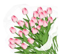 Relaxdays Pack de 24 tulipanes artificiales verde,fucsia