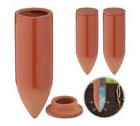 Relaxdays Conos de Riego Arcilla, Set de 3, 330 ml, Autorriego Plantas Interior, Jardineras Balcón, con Tapa, Terracota, Cerámica