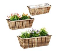 Relaxdays Pack de 3 macetas de madera para jardín marrón