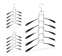 Relaxdays Pack de 3 Perchas Múltiples, 5 por Gancho, para Camisas, Ahorra Espacio, Antideslizantes, Hierro-PVC, Negro