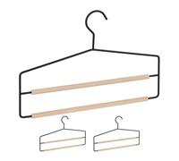 Relaxdays Perchas Pantalones, Pack de 3, Doble Barra para Ahorrar Espacio, Antideslizantes, Madera-Metal, Negro-Marrón