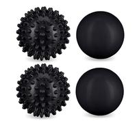 Relaxdays Pack de 4 Bolas de Masaje, Pelotas Lisas y con Pinchos, Duras, Ø 6,5 & 6 cm, Automasaje para Fascia, Negro, Caucho