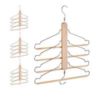 Relaxdays Pack de 4 Perchas Múltiples Ahorra Espacio, Beige, Madera y Metal, 49 x 42,5 x 2,5 cm