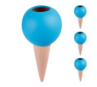Relaxdays Picos de Riego, Pack de 4, Globos Autorriego, Botellas de 1,5 L, Regar Plantas en Vacaciones, Terracota/Azul