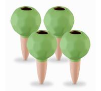 Relaxdays Picos de Riego, Set de 4, Globos Autorriego Arcilla, Ø 6 cm, Rellenables, Regar en Vacaciones, Terracota/Verde, Cerámica, 11 x 6 cm