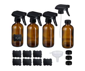 Relaxdays Pack de 4 pulverizadores de agua vidrio marrón,negro