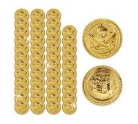 Relaxdays Pack 48 Monedas de Oro Pirata, Doblones Cofre Tesoro, Decoración Fiestas Cumpleaños, Plástico, Ø 3,5cm, Dorado