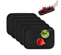 Relaxdays Pack de 5 Bandejas Camarero, Antideslizantes, Rectangular, Bar, Restaurante, Buffet, 35x25 cm, Plástico, Negro