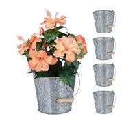 Relaxdays Set 5 Cubos de Metal, Macetero Hierbas para Cocina, Balcón y Jardín, Maceta Plantas Zinc con Asa, Plateado