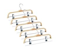 Relaxdays Pack de 5 Perchas Ropa con Pinzas, Madera y Metal, Natural, 17 x 37.5 x 2.5 cm