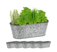 Relaxdays Set 6 Jardineras de Zinc, Macetas Galvanizadas, Maceterios Hierro Ovalados Exterior, 11x30,5x13,5 cm, Plateado