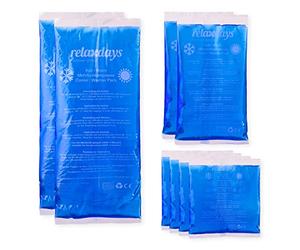 Relaxdays Pack de 8 Bolsas Frío Calor Reutilizables para Lesiones, Gel y PE, Azul, Varios tamaños