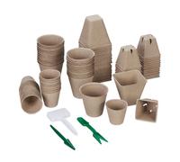 Relaxdays Pack de 96 semilleros con herramientas blanco,verde oscuro,marrón claro