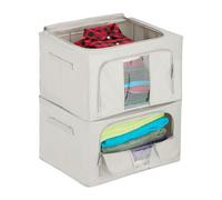 Relaxdays Bolsas de Almacenaje Ropa, Pack de 2, Cajas Almacenamiento Tela 55 litros, Cremallera, Distintos Tamaños, Gris, Poliéster, 2 ud. de 55 L