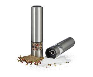 Relaxdays Pack de Molinillos Eléctricos de Pimienta, Sal y Especias, Acero Inoxidable, Plateado, 22 x 5 x 5, 2 Unidades