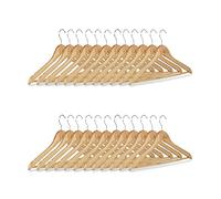 Relaxdays Pack de Perchas, Perchas de Madera para el Armario, Gancho Giratorio, HxL: 22,5x44,5 cm, Natural, Pack de 24