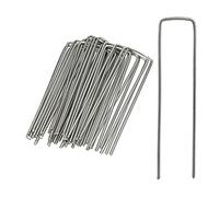 Relaxdays Pack de Piquetas Jardín en Forma de U, Acero Galvanizado, Plateado, 15 cm, 50 Unidades