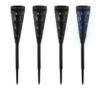 Relaxdays Set di fiaccole solari da giardino 4 Luces Solares LED, Faroles Diseño Antorcha, Iluminación Jardín y Exteriores, 41 x 7 cm, con Estaca, Negro