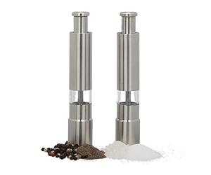 Relaxdays Pack Molinillo Pimienta Manual, Acero Inoxidable, Plateado, 2 Unidades