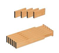Relaxdays Pack Separadores de Cajones Ajustables, 10 Piezas Divisoras Cajoneras, Gavetas, 34 a 44 cm, Bambú, Natural