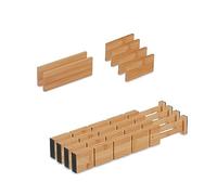Relaxdays Pack Separadores de Cajones L, Set de 10, Largo Ajustables de 34 a 44 cm, Bambú, Cocina, Natural, Silicona, 6 x 44 x 2 cm