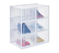 Relaxdays Pack Set 6 Cajas Zapatos Medianas, Talle 48, Apilables, Calzado, Orificios Ventilacón, Plástico, Transparente, 21 x 28 x 36 cm