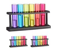 Relaxdays Pack Tubos de Ensayo para Chupitos, 18 Vasos de Shots, 3 Soportes, Plástico, 40 ml, para Fiestas, Multicolor, 13 x 23,5 x 4 cm
