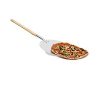 Relaxdays Pala para Pizzas Circular con Mango, 3 x 30.5 x 79 cm, 0.5 Kg, Madera y Aluminio