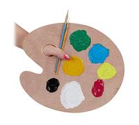 Relaxdays Paleta Pintura Plana, con Orificio Pulgar, para Mezclar Témperas, Óleo, Madera, 30,5x25cm, Natural