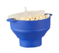 Relaxdays Palomitero Microondas, Recipiente Palomitas, Silicona, sin Aceite, sin BPA, 14.5 x 25.5 x 25.5 cm, Azul, 25.5x25.5x14.5 cm