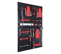 Relaxdays Panel para Herramientas, 4 Paneles Perforados, 39 Accesorios, Al x An: 60 x 40 cm, Metal, Taller, Negro/Rojo