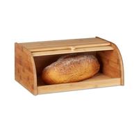 Relaxdays Panera Bambú, Tapa Deslizante, Caja para Pan Madera, 16,5 x 40 x 27,5 cm, Abatible, con Repisa, Marrón Natural