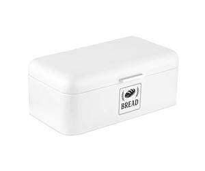 Relaxdays Panera, caja para pan con tapa y asa, HBT: 17 x 42 x 24 cm, para guardar pan, panera retro, metal, blanca
