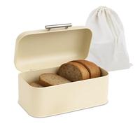 Relaxdays Panera con Bolsa para Pan, Caja para Pan con Tapa y asa, HBT 15,5 x 30 x 21 cm, panera Retro, Metal, Beige