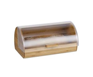 Relaxdays Panera con Tapa Corredera Transparente, Bambú, Beige, 19 x 38 x 26 cm