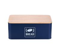 Panera Relaxdays, Tapa de bambú, Metal, HBT: 13,5 x 33 x 19 cm, Caja Retro para Pan, Recipiente, Azul Oscuro