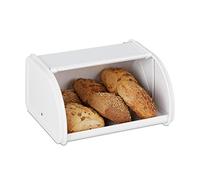 Relaxdays Panera, con Tapa Enrollable, Hermética, Pan y Panecillos, Metal, 13,5 x 26 x 21 cm, Guardar Bollería, Blanco
