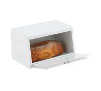 Relaxdays Panera de Acero Inoxidable, Caja de Almacenamiento de Pan, 5 cm, Guardar Bollería, Metal, Blanco, Aluminio, 20,5x34,5x23,5cm