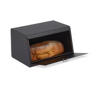 Relaxdays Panera de acero inoxidable, caja de almacenamiento para pan, 20,5 x 34,5 x 23,5 cm, metal, color negro
