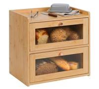 Relaxdays Panera de bambú, 2 estantes, con Ventana, Puertas abatibles, Altura 34 x 36,5 x 24 cm, Color Natural