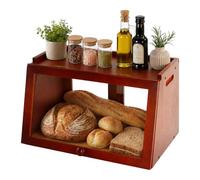 Relaxdays Panera de bambú, 23 x 39 x 26 cm, marrón oscuro | Tapa frontal y puerta corredera, acceso doble, caja para pan, ventana, sin moho