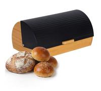 Relaxdays panera de bambú con Tapa abatible, para Pan, Negro/Natural | 19 x 37,5 x 26,5 cm