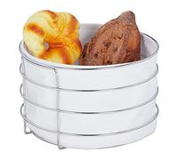 Relaxdays Panera Metal, con Forro de Tela, Cesta de Pan Moderna, Cesto Desayuno Acero Inoxidable, 15x24 cm, Blanco