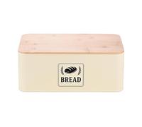 Relaxdays Panera, tapa de bambú, metal, (H x An x F): 13,5 x 33 x 19 cm, caja retro para pan, recipiente, beige